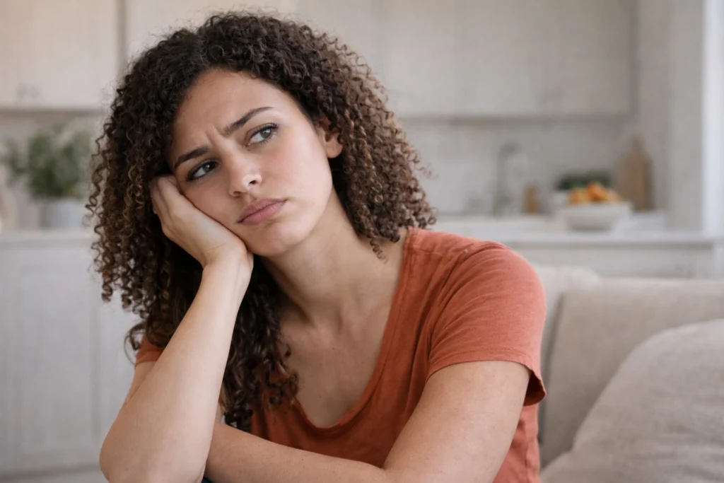 Woman feeling tired after coming off the pill with PCOS