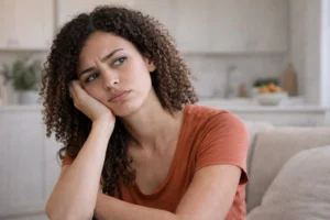 Woman feeling tired after coming off the pill with PCOS